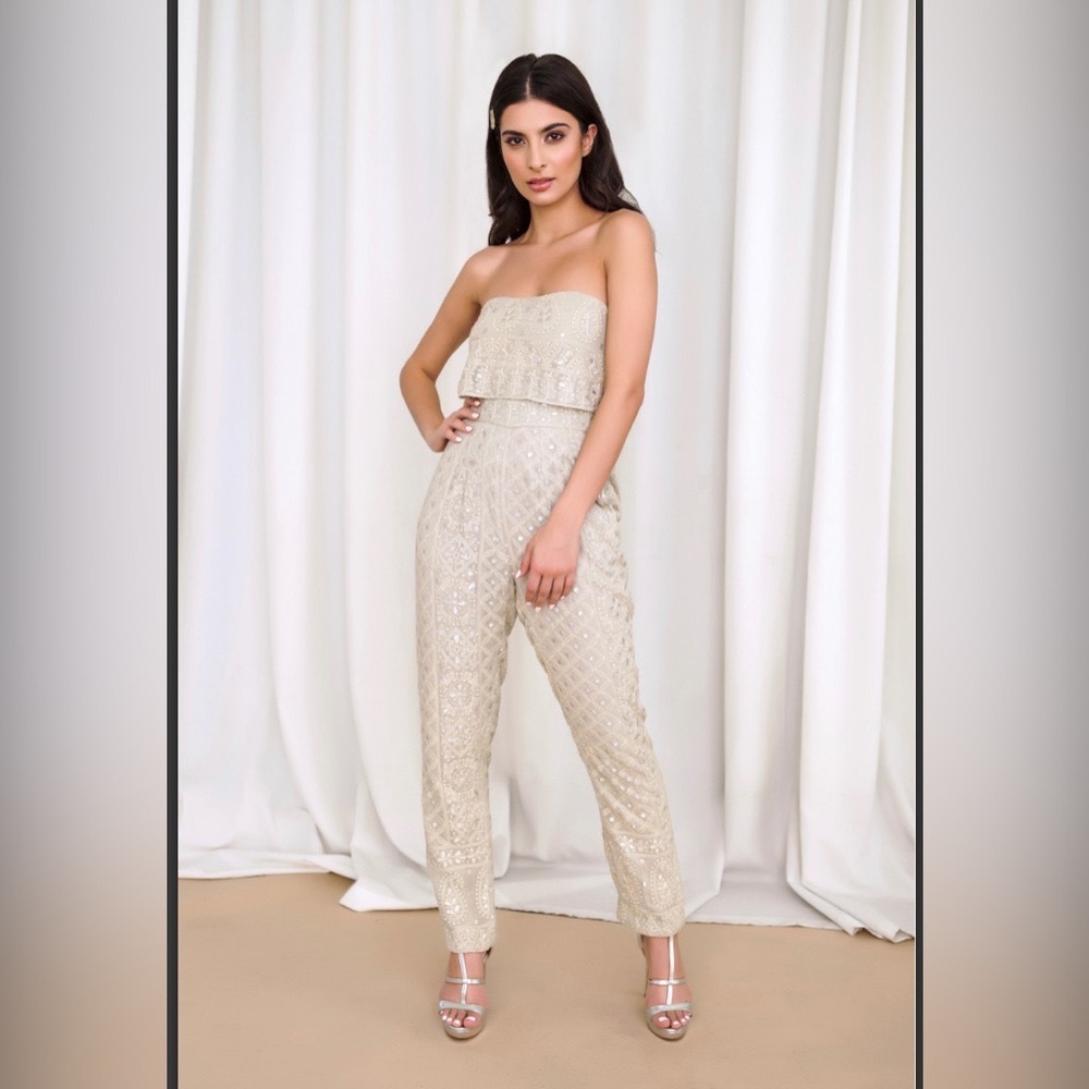 BRAND NEW! Bisou NYC Mon Ange Jumpsuit. Ecru/Beige Color. Size S/M